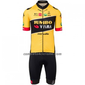 Completo Maglia + Pantaloncino con bretelle 2022 Jumbo-Visma Manica Corta Giallo Nero